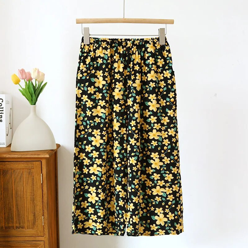 Ljetne pamučne modne printane ženske kapri kućne hlače 2023. Pijama Mujer široke hlače s cvjetnim uzorkom, ženske pidžame
