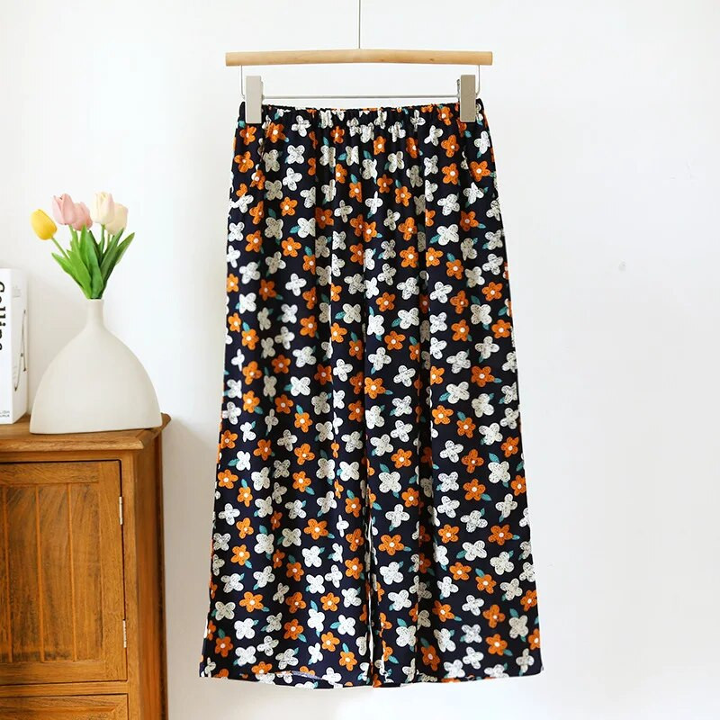Ljetne pamučne modne printane ženske kapri kućne hlače 2023. Pijama Mujer široke hlače s cvjetnim uzorkom, ženske pidžame