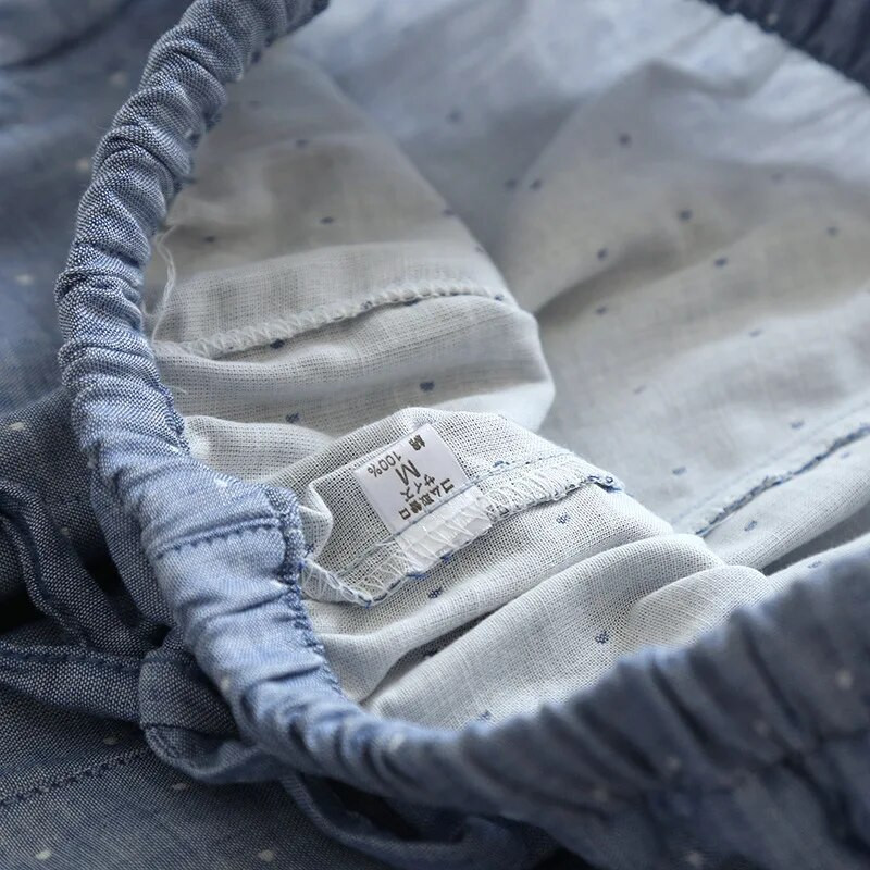 Nauja pavasario rudens pora taškeliais ilgos medvilninės marlės plonos pižamos kelnės miegui skirtos vyrams Moteriškos naktinės kelnės