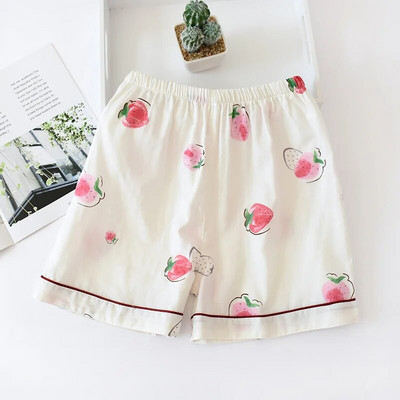 Moteriški medvilniniai šortai su dviguba marle namų pižamos kelnės miegui Vasaros laisvalaikio paplūdimio kelnės miegui dėvėti poilsio salono pižamos šortai