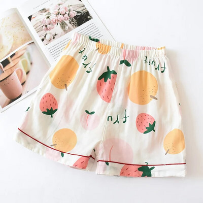 Moteriški medvilniniai šortai su dviguba marle namų pižamos kelnės miegui Vasaros laisvalaikio paplūdimio kelnės miegui dėvėti poilsio salono pižamos šortai