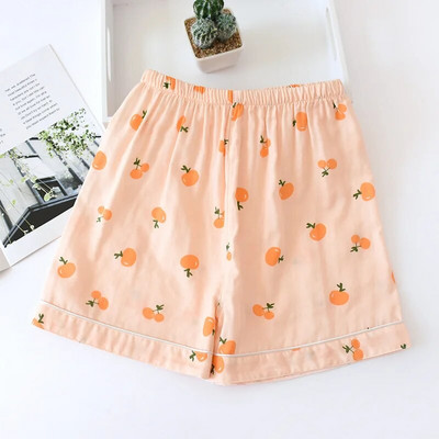 Moteriški medvilniniai šortai su dviguba marle namų pižamos kelnės miegui Vasaros laisvalaikio paplūdimio kelnės miegui dėvėti poilsio salono pižamos šortai