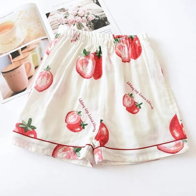 Moteriški medvilniniai šortai su dviguba marle namų pižamos kelnės miegui Vasaros laisvalaikio paplūdimio kelnės miegui dėvėti poilsio salono pižamos šortai