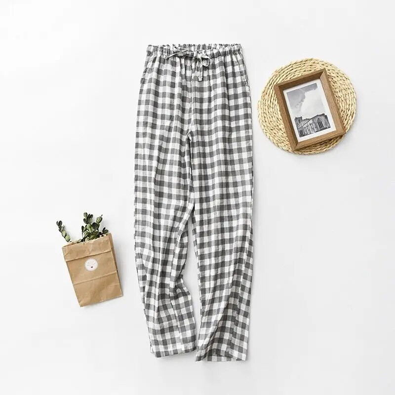 2022. Proljeće Jesen Novo Žene Muškarci 100% pamuk Gaze Donji dijelovi za spavanje Muške noćne hlače Odjeća za spavanje Pidžame za ljubitelje Ležerne karirane hlače