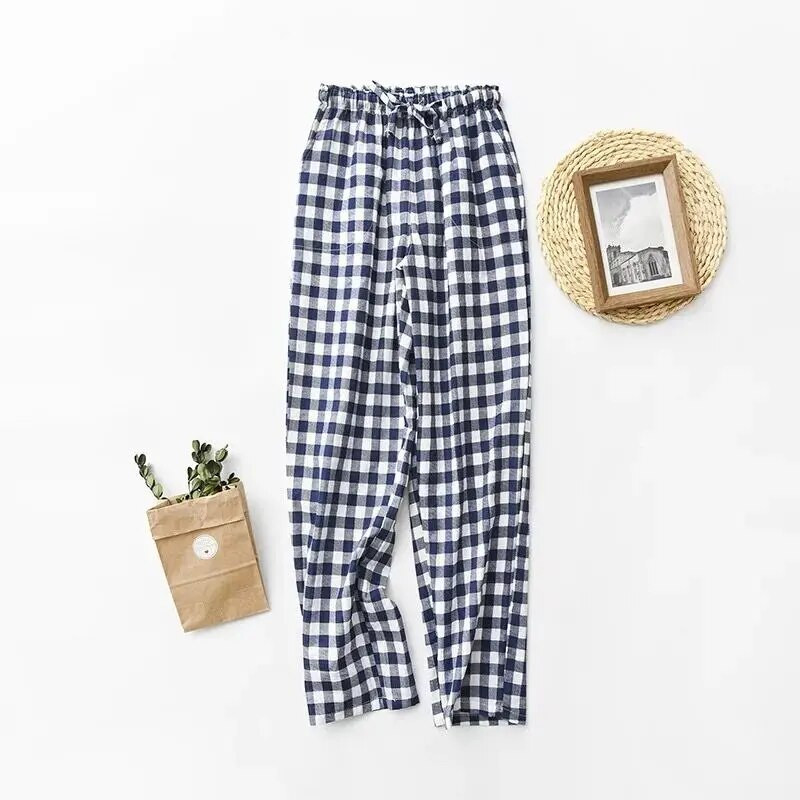 2022. Proljeće Jesen Novo Žene Muškarci 100% pamuk Gaze Donji dijelovi za spavanje Muške noćne hlače Odjeća za spavanje Pidžame za ljubitelje Ležerne karirane hlače