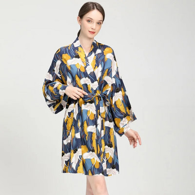 2023. aasta kevad, uus naiste siidist satiinist õhuke rüü Mugav värske stiil lilledega trükitud magamisriided Seksikas öösärk Femme Satiinist koduriided