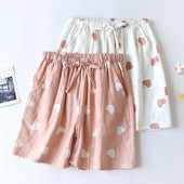 Vasariniai plonos medvilnės namų šortai su širdele spauda, laisvi prigludę aukštu juosmeniu medvilninės pižamos Moteriški kambariniai šortai