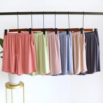 Дамски летни едноцветни модални странични джобове с шнур с еластична талия Домашни къси панталони Пижами Дамски пижами Къси пижами