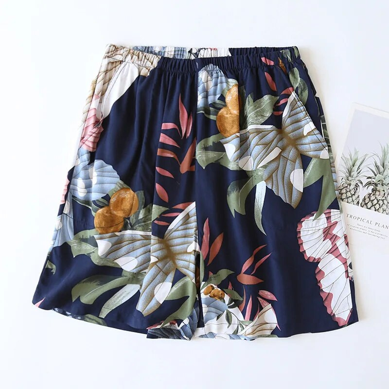 Lahedad ja mugavad hingavad rayon-lõikelised pidžaamapüksid Naistele Lilled Õhukesed lahtised viskoospüksid Naiste suvised armsad lühikesed püksid