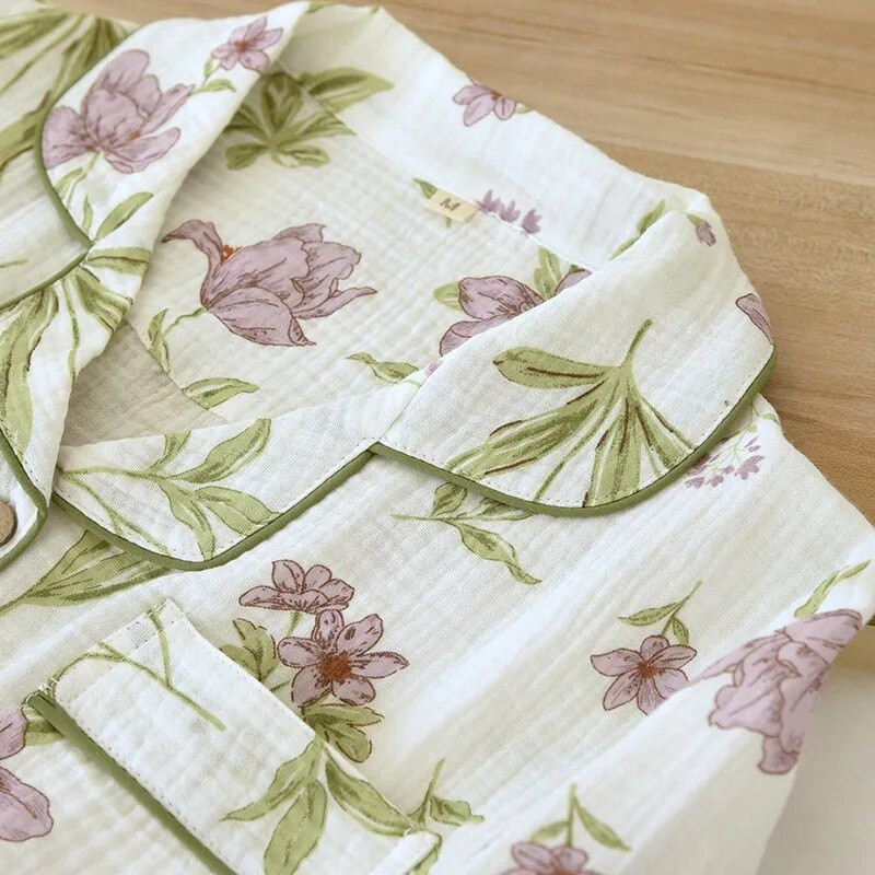 2024. aasta sügisene puuvillane krepp naiste pidžaamad vabaaja pehmed lahtised magamisriided pikkade varrukatega püksid pidžaamakomplektid ööriiete 2-osaline komplekt