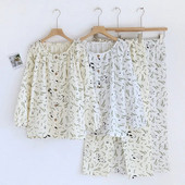 Jesen 2024. Pamučne dvostruke gaze pidžame dugih rukava za žene Opuštene i ležerne salonke veće veličine Pižame s okruglim izrezom