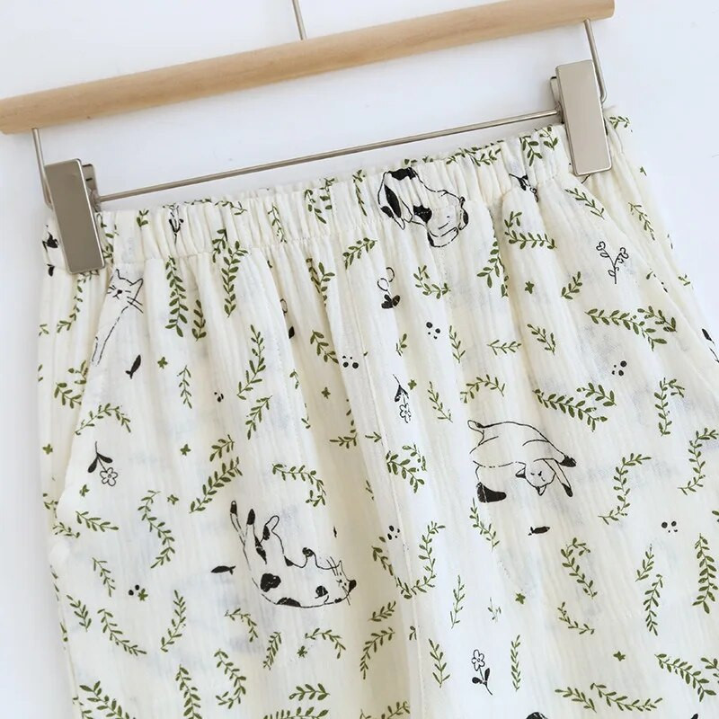 Jesen 2024. Pamučne dvostruke gaze pidžame dugih rukava za žene Opuštene i ležerne salonke veće veličine Pižame s okruglim izrezom