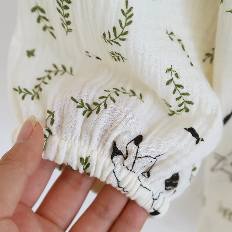 Jesen 2024. Pamučne dvostruke gaze pidžame dugih rukava za žene Opuštene i ležerne salonke veće veličine Pižame s okruglim izrezom