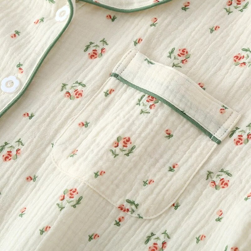 Pidžama Ženska krep pamučna pidžama s dugim rukavima Odijelo Kardigan s printom ruža Odjeća za spavanje može se nositi izvan kućne odjeće Pidžama