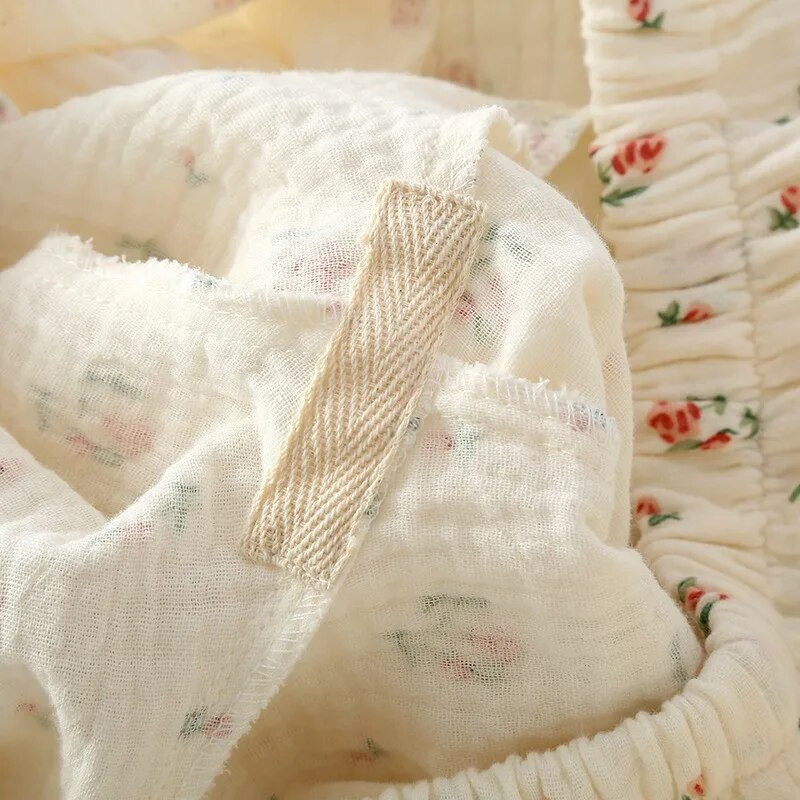 Pidžama Ženska krep pamučna pidžama s dugim rukavima Odijelo Kardigan s printom ruža Odjeća za spavanje može se nositi izvan kućne odjeće Pidžama