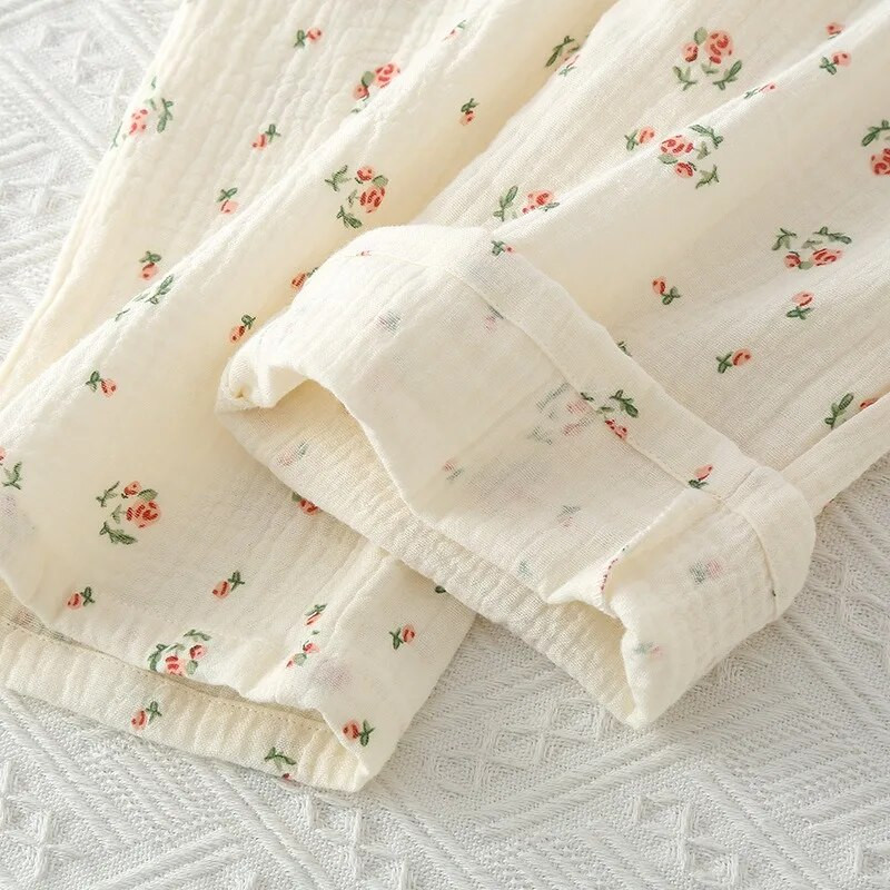 Pidžama Ženska krep pamučna pidžama s dugim rukavima Odijelo Kardigan s printom ruža Odjeća za spavanje može se nositi izvan kućne odjeće Pidžama