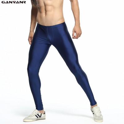 GANYANR Компресиращ чорапогащник за бягане с марка GANYANR Фитнес гамаши Мъжки панталони за йога фитнес Спортни панталони Спандекс Секси пот Атлетичен найлон Баскетбол