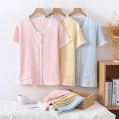 Proljeće/ljeto 2023. Novi ženski komplet pidžama 100% pamuk kratkih rukava + Capris dvodijelni set za kućne salonke s V-izrezom od čipke