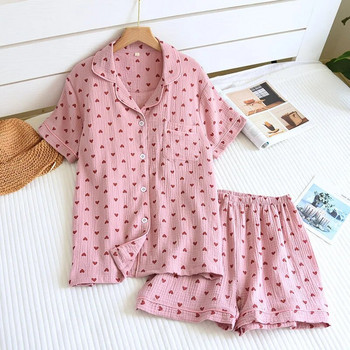 Нови летни комплекти спално облекло от 2 части за дамски памучни пижами с отложна яка Домашно облекло Пижама с голям размер Дамска пижама