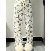 Korea uued Y2k tärniga trükitud pidžaamapüksid naiste talveflanell esteetilised lahtised kodupüksid pehmed paksendatud plüüsis vabaaja püksid