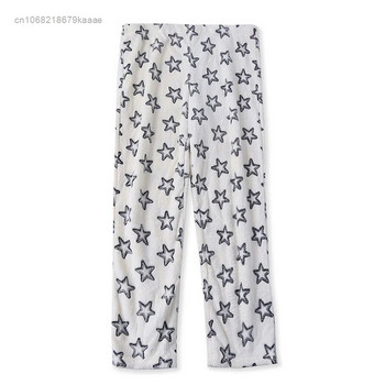 Нови корейски пижамни панталони с принт на звезди Y2k Дамски зимни фланелени естетични свободни домашни панталони Меки удебелени плюшени ежедневни панталони