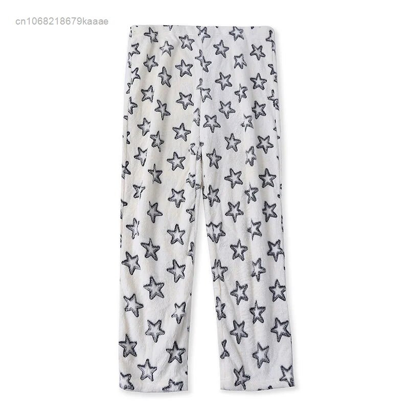 Korea uued Y2k tärniga trükitud pidžaamapüksid naiste talveflanell esteetilised lahtised kodupüksid pehmed paksendatud plüüsis vabaaja püksid