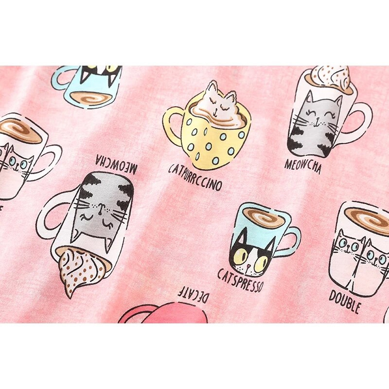 Megzti trumpomis rankovėmis medvilniniai naktiniai marškinėliai mielas animacinių filmų spausdinimas namuose, moteriški didelio dydžio naktiniai marškinėliai pižama miegui