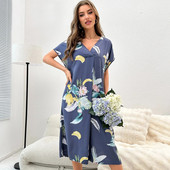 Naiste öösärgid, lillelised, elegantsed V-kaelusega lühikeste varrukatega magamissärgid, magusad hingavad pehmed korea stiilis mood naiste pikad öösärgid