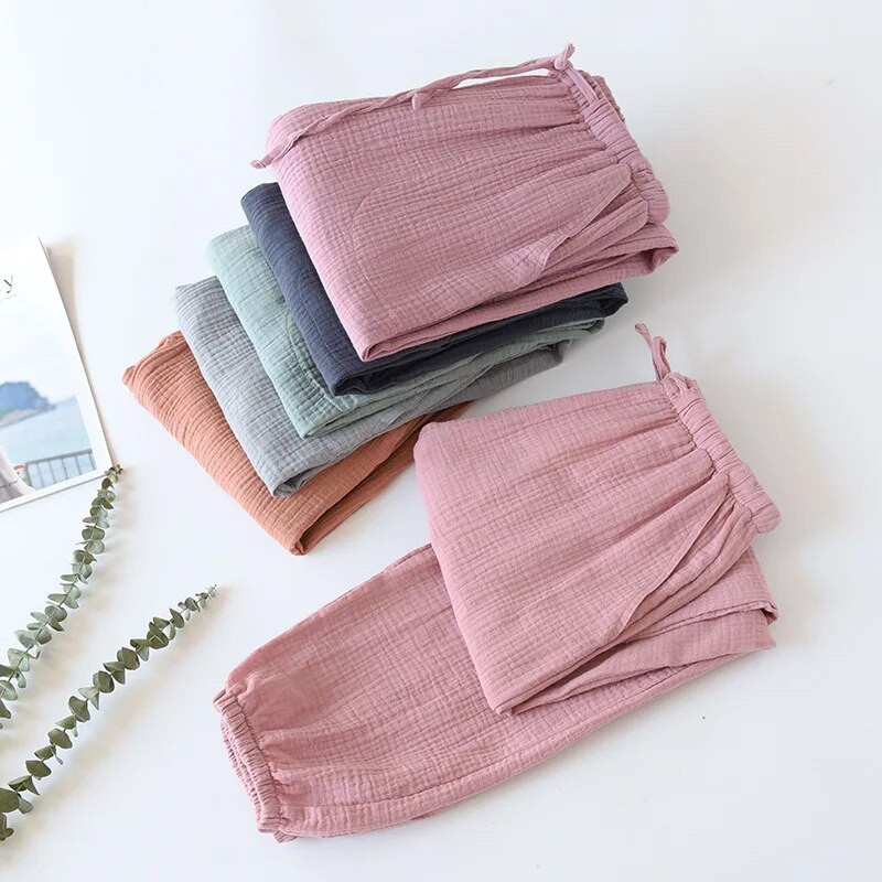 100 % medvilnės pižamos miegui skirtos apatinės vasarinės moteriškos antblauzdžiai Nauji kasdieniai ploni kelnės, elastingas juosmuo, tvirtas plonas miegui skirtas drabužis