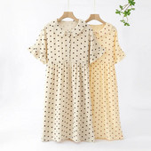 Širdelės rašto naktiniai moteriški minkšti, patogūs ploni vasariniai krepinės medvilnės mieguisti Ilgi naktiniai marškinėliai Saldūs namų drabužiai Moterų poilsio salonas