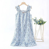 Suvine uus armas stiil tüdruk Värske lilleline Sling Öösärk õhukese lõiguga puhtast puuvillast marli armas printsess koduteeninduse öösärk