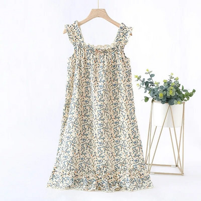 Suvine uus armas stiil tüdruk Värske lilleline Sling Öösärk õhukese lõiguga puhtast puuvillast marli armas printsess koduteeninduse öösärk