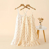 Ljetne spavaćice od čistog pamuka Ženske slatke seksi noćne haljine bez rukava S volanima Široka spavaćica Ženske prozračne slatke spavaćice