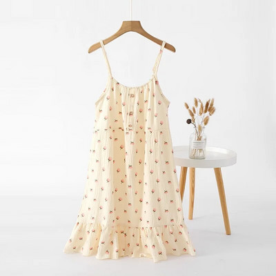 Ljetne spavaćice od čistog pamuka Ženske slatke seksi noćne haljine bez rukava S volanima Široka spavaćica Ženske prozračne slatke spavaćice