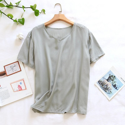 Kevadsuvi uued naiste magamisriided Mugavus puuvillane satiin ümarkraega ülaosa ühevärviline naiste avara lühikeste varrukatega T-särk suveks