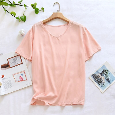 Kevadsuvi uued naiste magamisriided Mugavus puuvillane satiin ümarkraega ülaosa ühevärviline naiste avara lühikeste varrukatega T-särk suveks