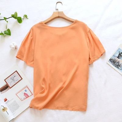 Kevadsuvi uued naiste magamisriided Mugavus puuvillane satiin ümarkraega ülaosa ühevärviline naiste avara lühikeste varrukatega T-särk suveks