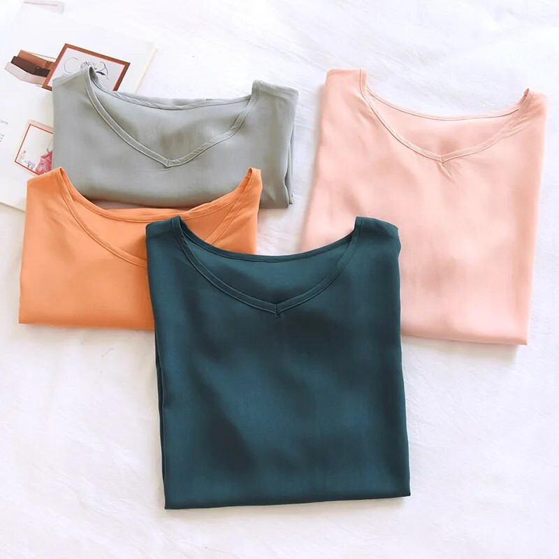 Kevadsuvi uued naiste magamisriided Mugavus puuvillane satiin ümarkraega ülaosa ühevärviline naiste avara lühikeste varrukatega T-särk suveks