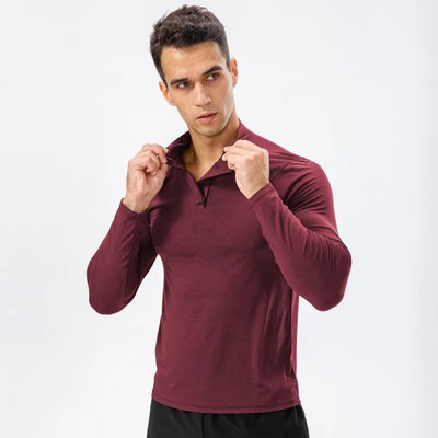 Egyszínű sport hosszú ujjú férfi átfogó edzés kocogás kosárlabda félcipzáras pulóver rövid, gyorsan száradó fitneszruha