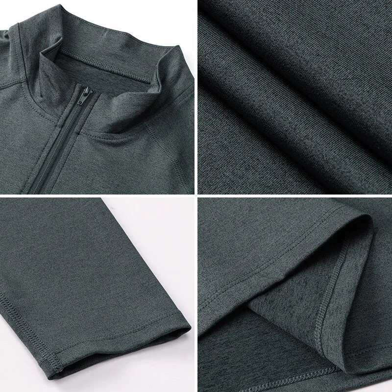 Ühevärvilised sportlikud pikkade varrukatega meeste põhjalikud treeningud, sörkimine, korvpall, poollukuga kampsun Lühike kiiresti kuivav treeningriietus