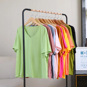 Suvised uued naiste pidžaamatopid Candy ühevärvilised viskoosist V-kaelusega Lihtne lahtine T-särk vabaaja õhuke koduteenindus Magusad magamisriided