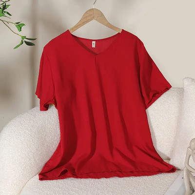 Suvised uued naiste pidžaamatopid Candy ühevärvilised viskoosist V-kaelusega Lihtne lahtine T-särk vabaaja õhuke koduteenindus Magusad magamisriided