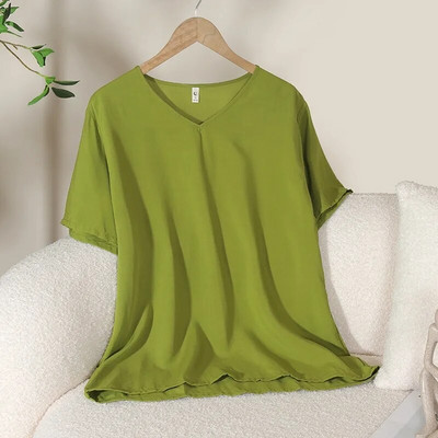 Suvised uued naiste pidžaamatopid Candy ühevärvilised viskoosist V-kaelusega Lihtne lahtine T-särk vabaaja õhuke koduteenindus Magusad magamisriided