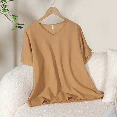 Suvised uued naiste pidžaamatopid Candy ühevärvilised viskoosist V-kaelusega Lihtne lahtine T-särk vabaaja õhuke koduteenindus Magusad magamisriided