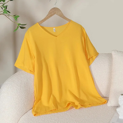 Suvised uued naiste pidžaamatopid Candy ühevärvilised viskoosist V-kaelusega Lihtne lahtine T-särk vabaaja õhuke koduteenindus Magusad magamisriided