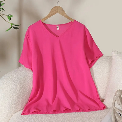 Suvised uued naiste pidžaamatopid Candy ühevärvilised viskoosist V-kaelusega Lihtne lahtine T-särk vabaaja õhuke koduteenindus Magusad magamisriided