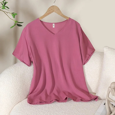 Suvised uued naiste pidžaamatopid Candy ühevärvilised viskoosist V-kaelusega Lihtne lahtine T-särk vabaaja õhuke koduteenindus Magusad magamisriided
