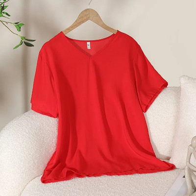 Suvised uued naiste pidžaamatopid Candy ühevärvilised viskoosist V-kaelusega Lihtne lahtine T-särk vabaaja õhuke koduteenindus Magusad magamisriided
