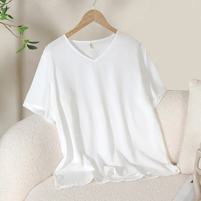 Suvised uued naiste pidžaamatopid Candy ühevärvilised viskoosist V-kaelusega Lihtne lahtine T-särk vabaaja õhuke koduteenindus Magusad magamisriided