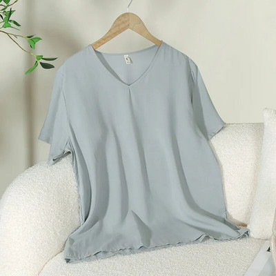 Suvised uued naiste pidžaamatopid Candy ühevärvilised viskoosist V-kaelusega Lihtne lahtine T-särk vabaaja õhuke koduteenindus Magusad magamisriided